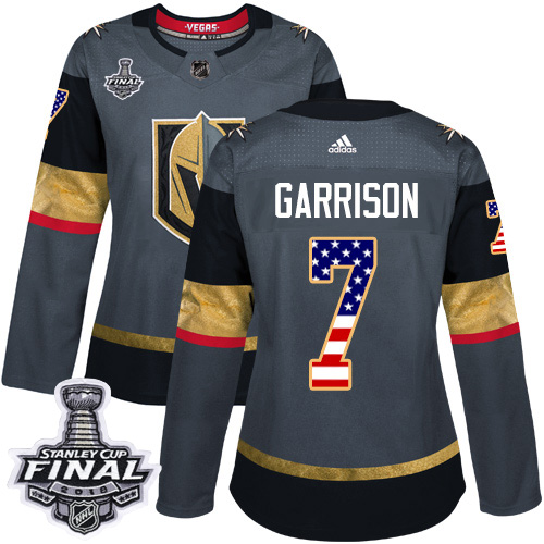 Adidas Golden Knights #7 Jason Garrison Grey Home Authentic USA Flag 2018 Stanley Cup Final Women's Stitched NHL Jersey - Click Image to Close